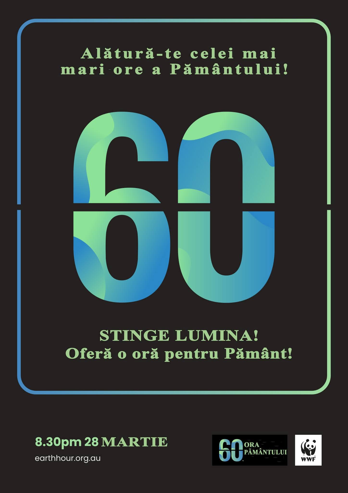 28 martie 2026, Ora Pământului, 20.30-21.30